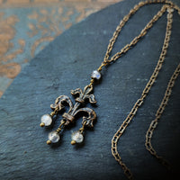 fleur de lis amulet - antiqued bronze with labradorite